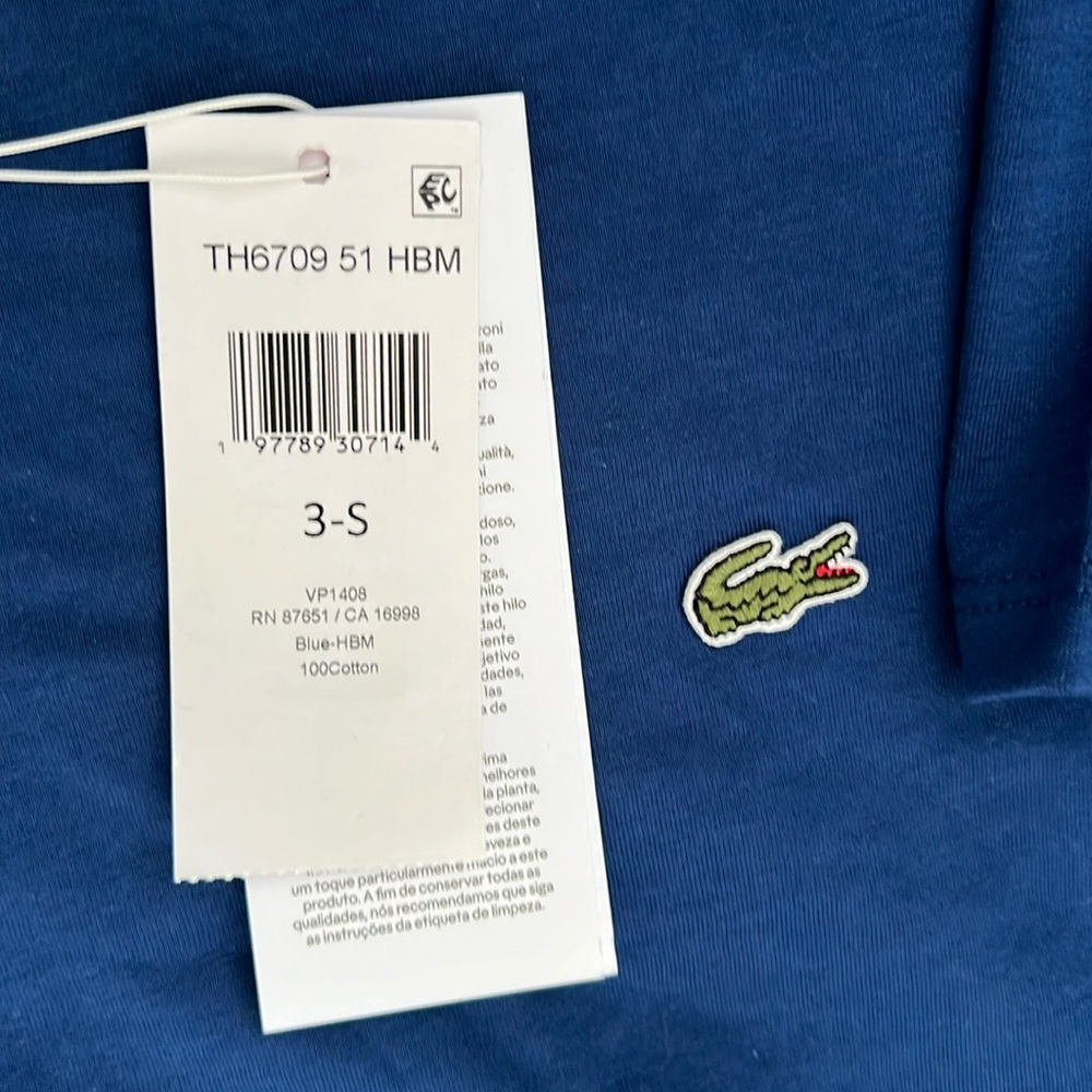 Lacoste Mens Blue Cotton Crewneck Tee T-Shirt NWT